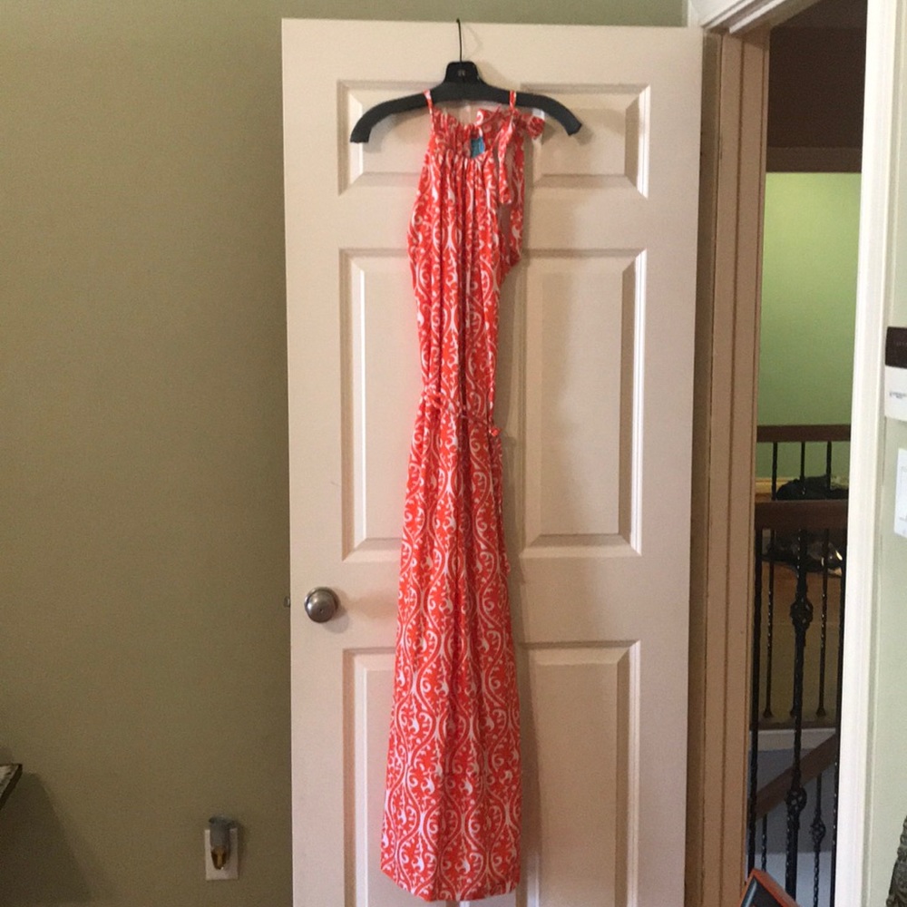Orange/white summer maxi dress